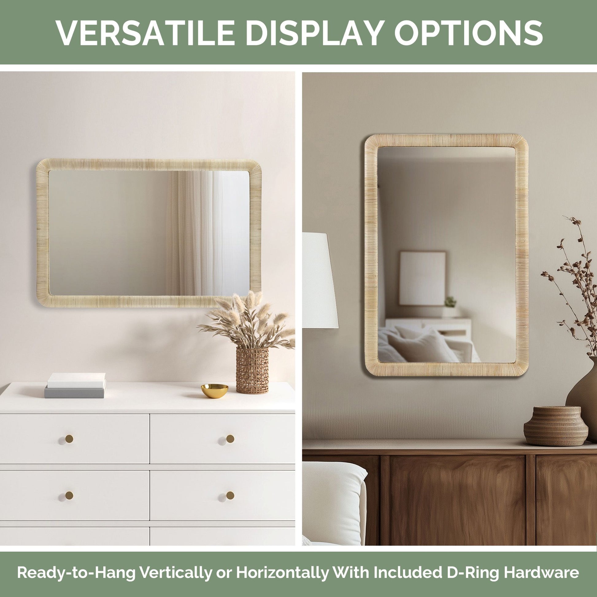 INK+IVY Natural Rattan Rectangle Wall Mirror