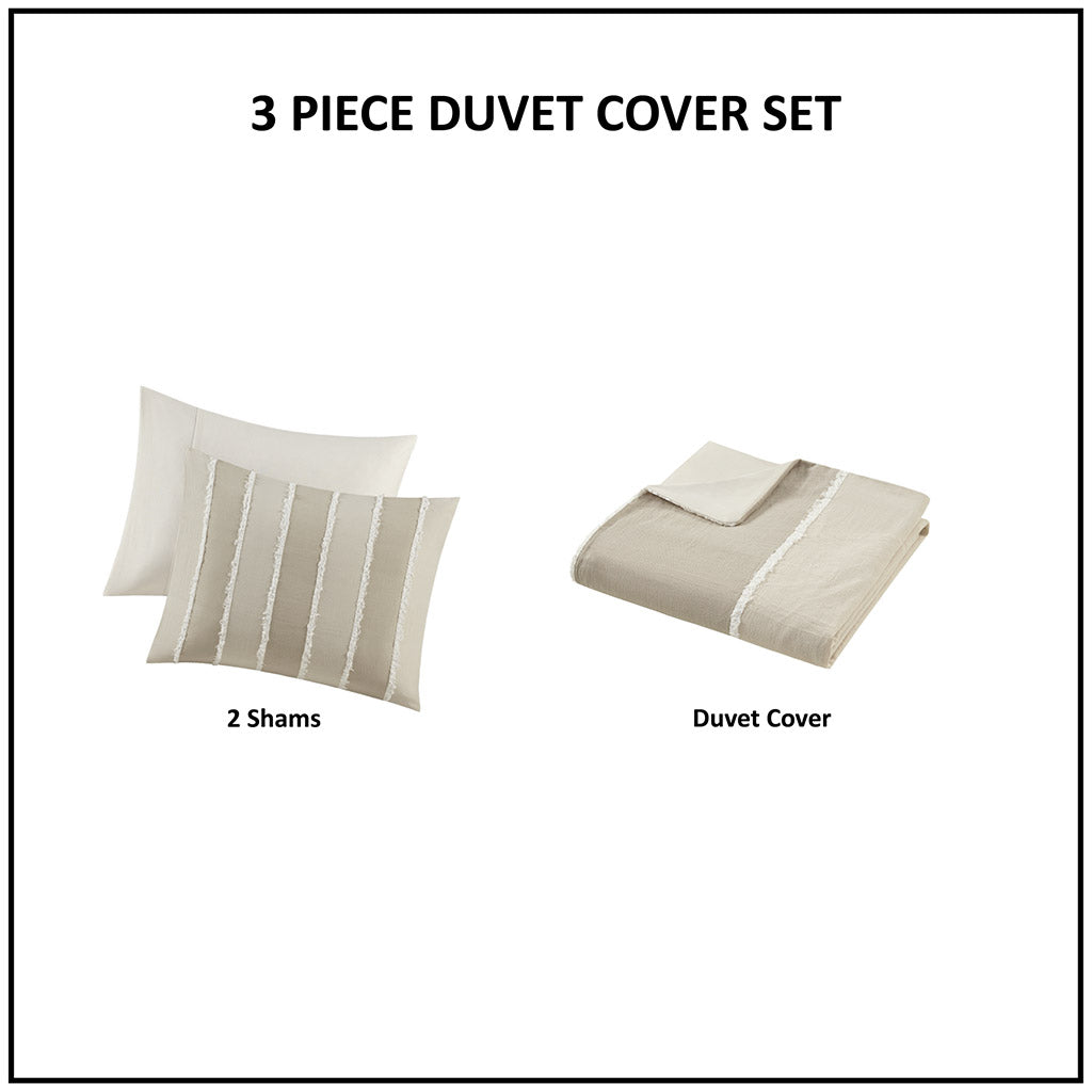 INK+IVY 3 Piece Striped Cotton Duvet Cover Set