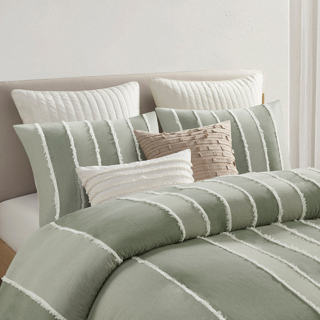 INK+IVY 3 Piece Striped Cotton Duvet Cover Set
