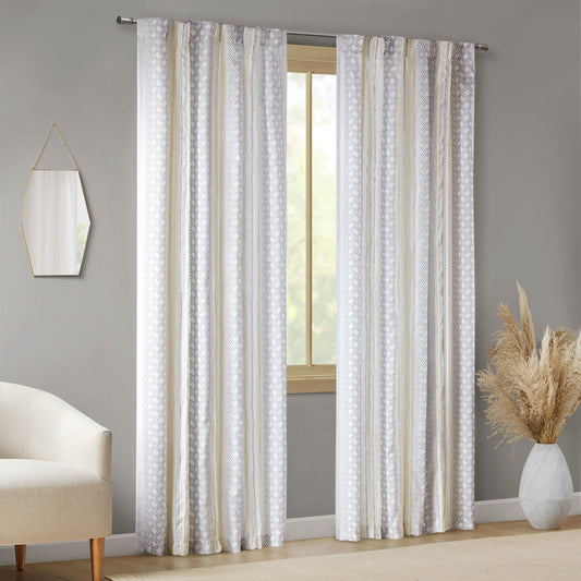 INK+IVY 2pk Poly Printed Curtain Panel with Tufted Stripe