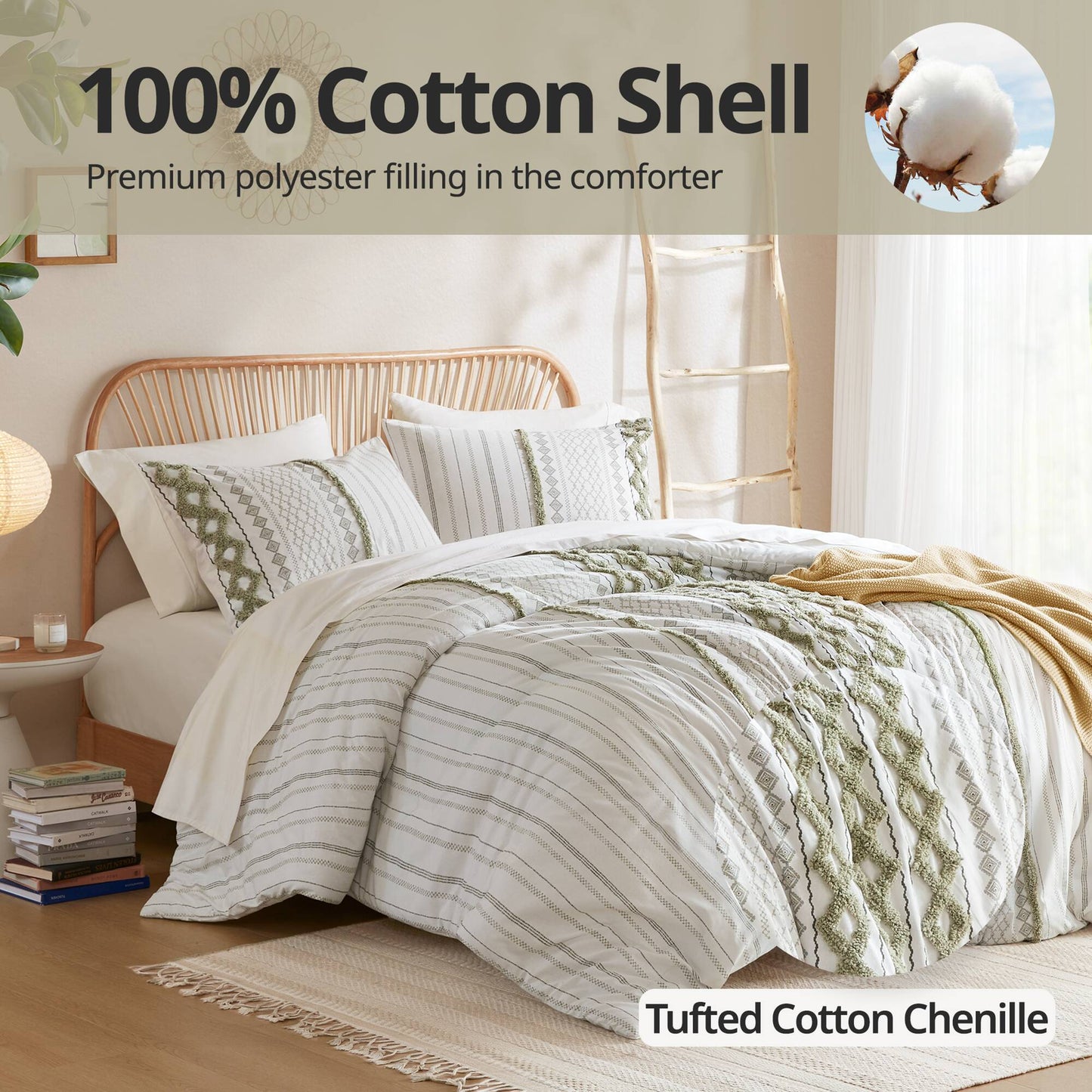 INK+IVY Cotton Printed Duvet Cover Set with Chenille