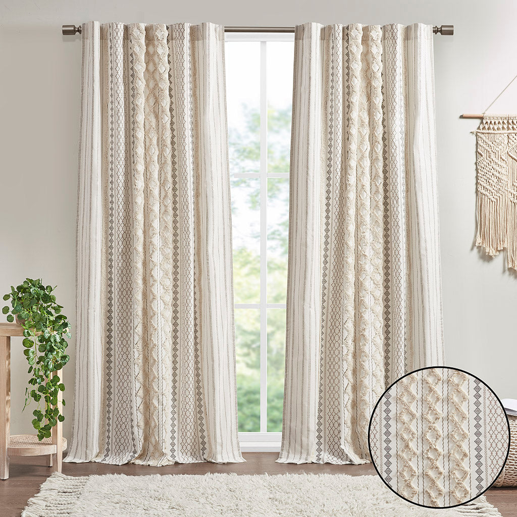 INK+IVY Cotton Printed Curtain Panel with Chenille Stripe and Lining
