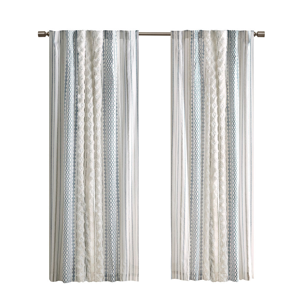 INK+IVY Cotton Printed Curtain Panel with Chenille Stripe and Lining