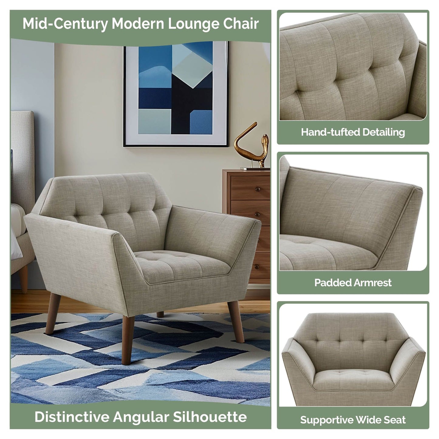 INK+IVY Newport Wide Mid-Century Modern Lounge Chair