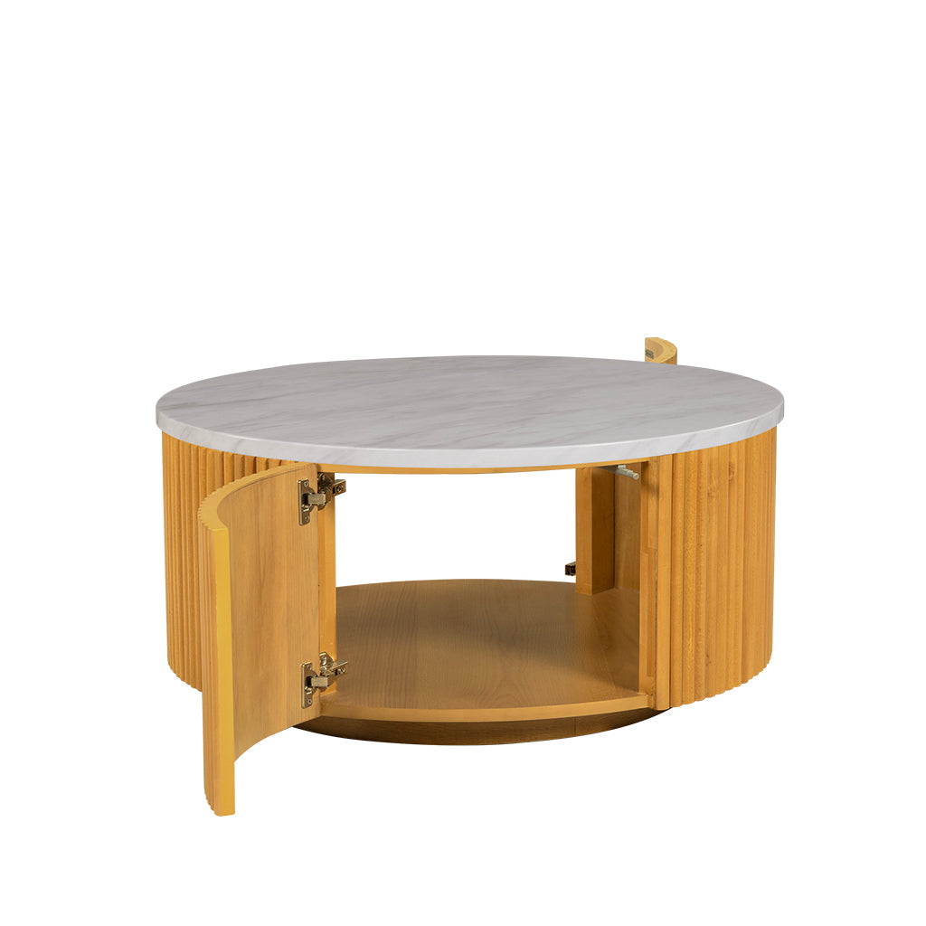 INK+IVY Faux White Marble Round Coffee Table with Storage