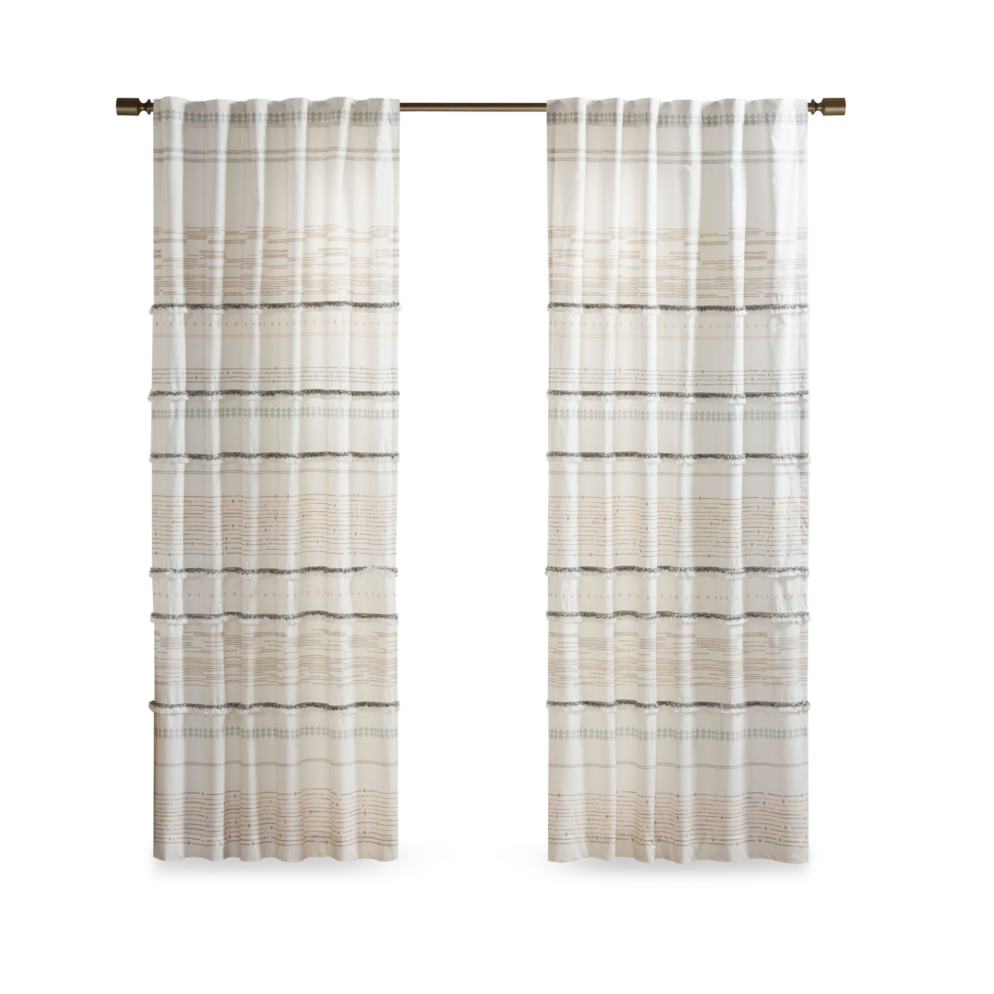 INK+IVY Cotton Printed Curtain Panel with tassel trim and Lining