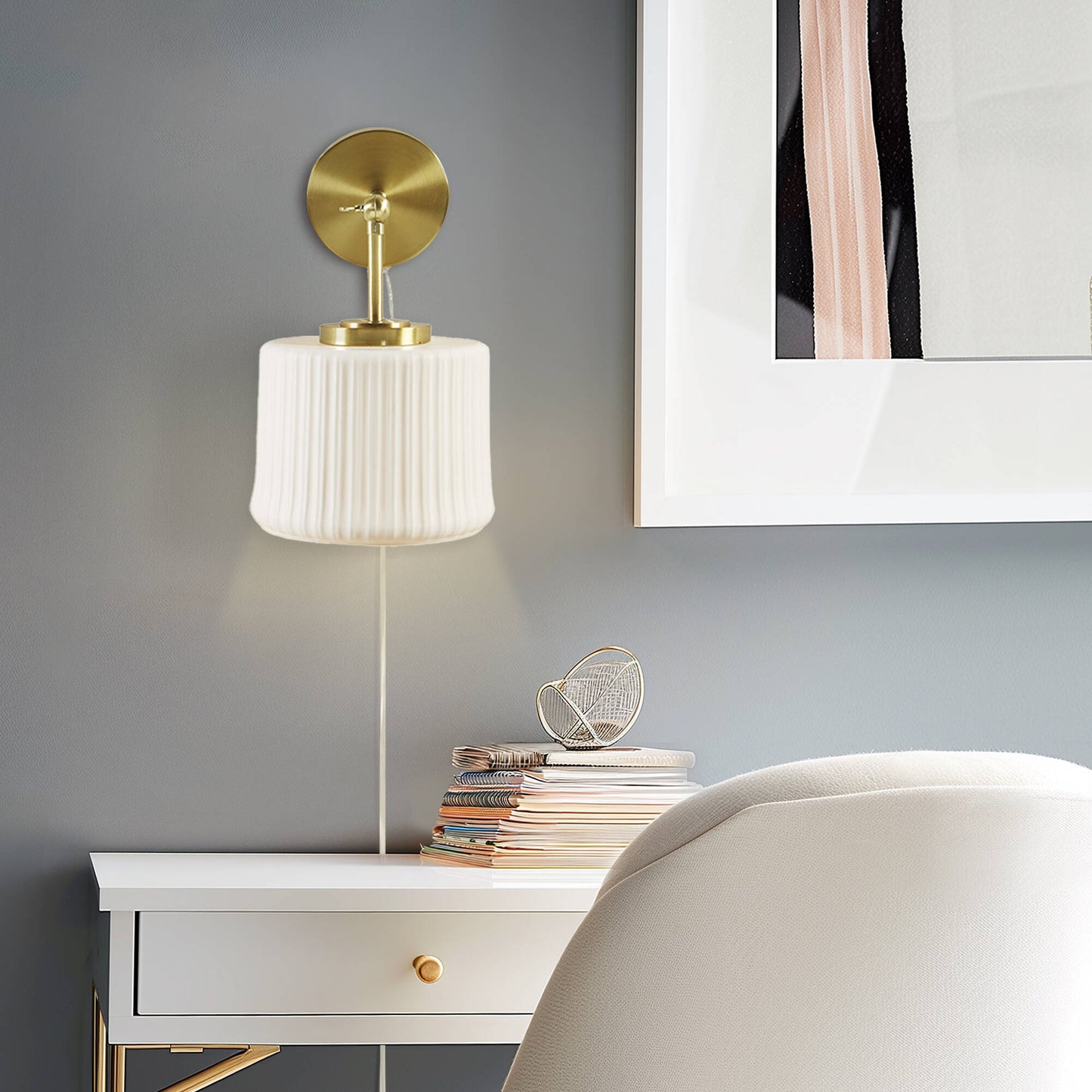 INK+IVY White Ceramic Wall Sconce with Adjustable Swing Arm