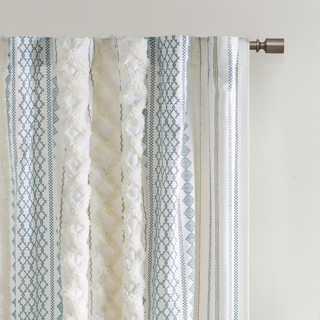 INK+IVY Cotton Printed Curtain Panel with Chenille Stripe and Lining
