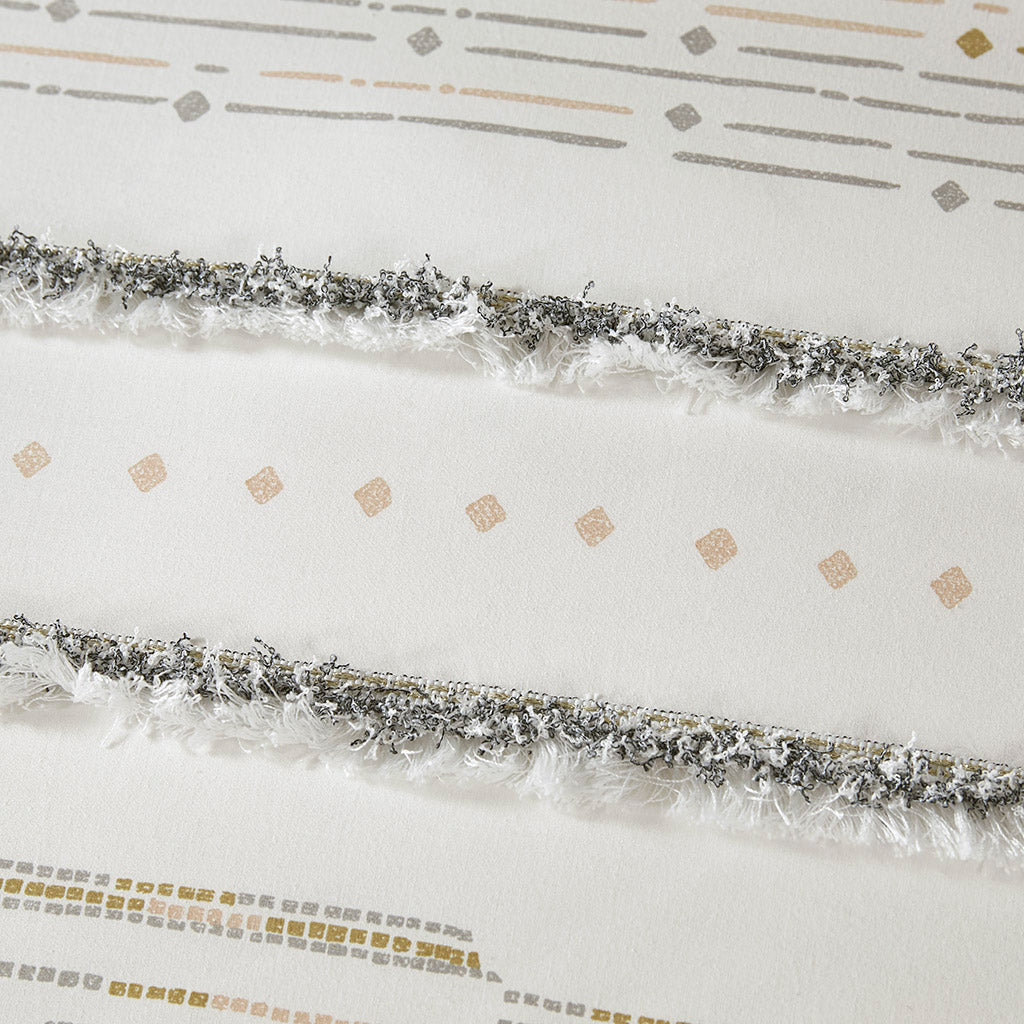 INK+IVY Cotton Printed Duvet Cover Set with Trims