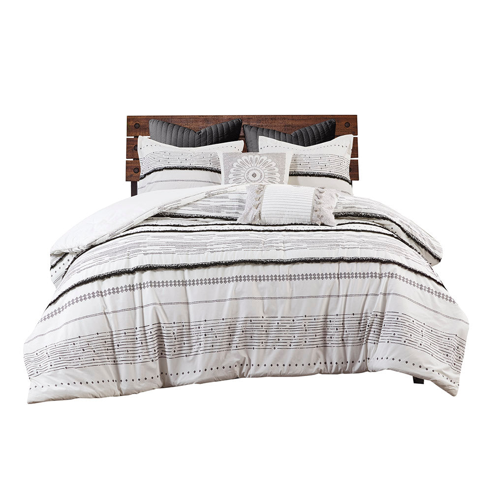 INK+IVY Cotton Printed Duvet Cover Set with Trims