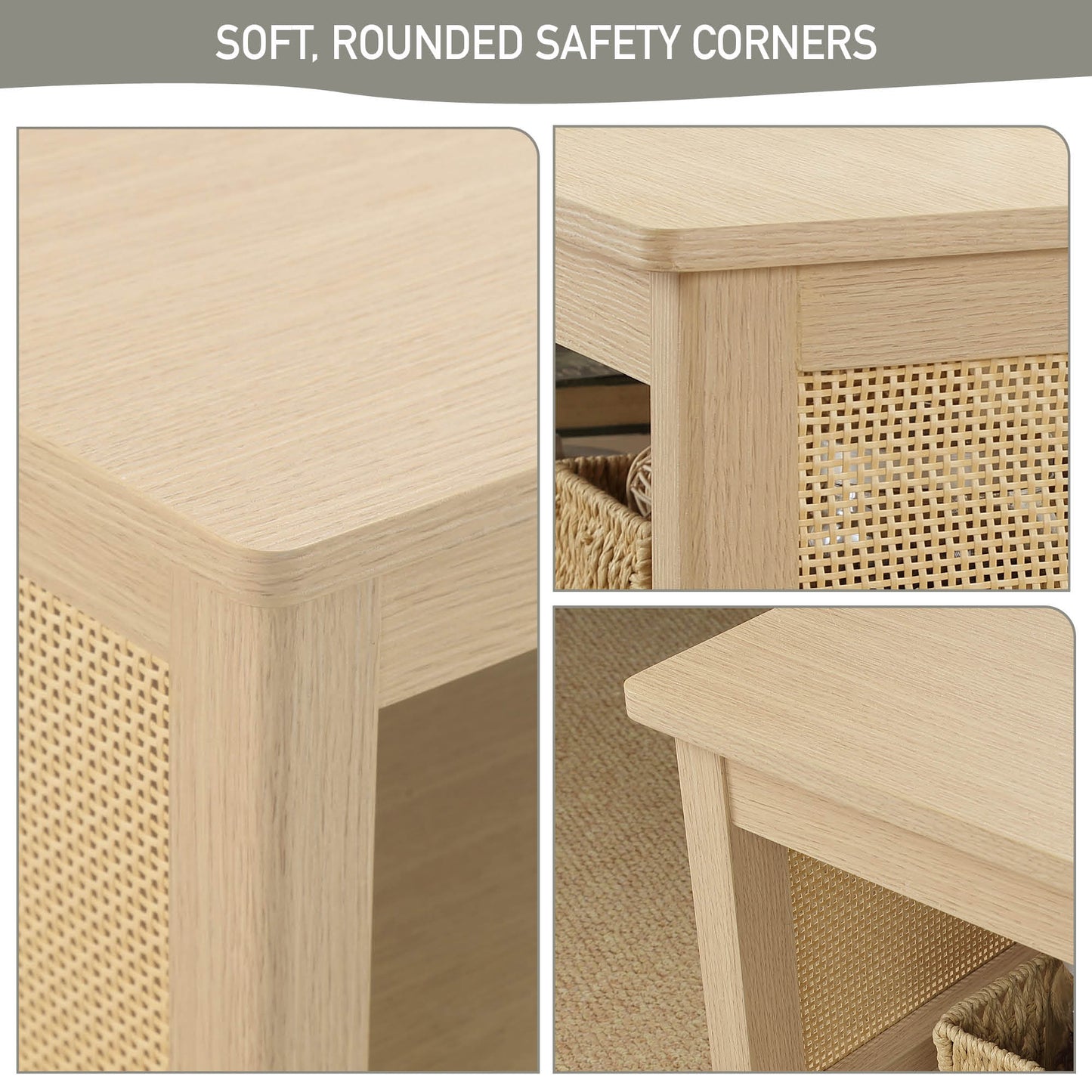 N/A 2-Tier Coffee Table with Rattan Sides & Spacious Open Shelf Storage