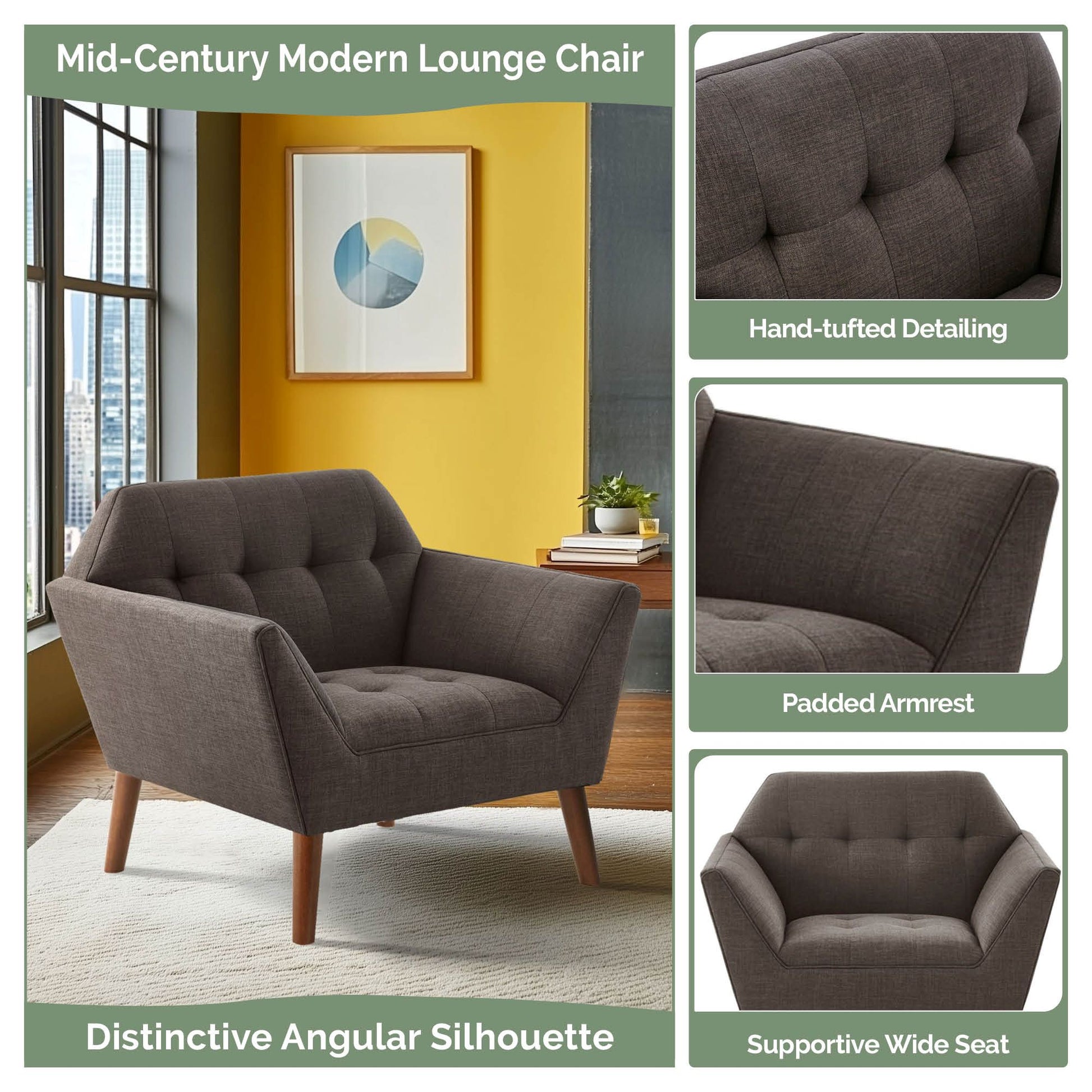 INK+IVY Newport Wide Mid-Century Modern Lounge Chair