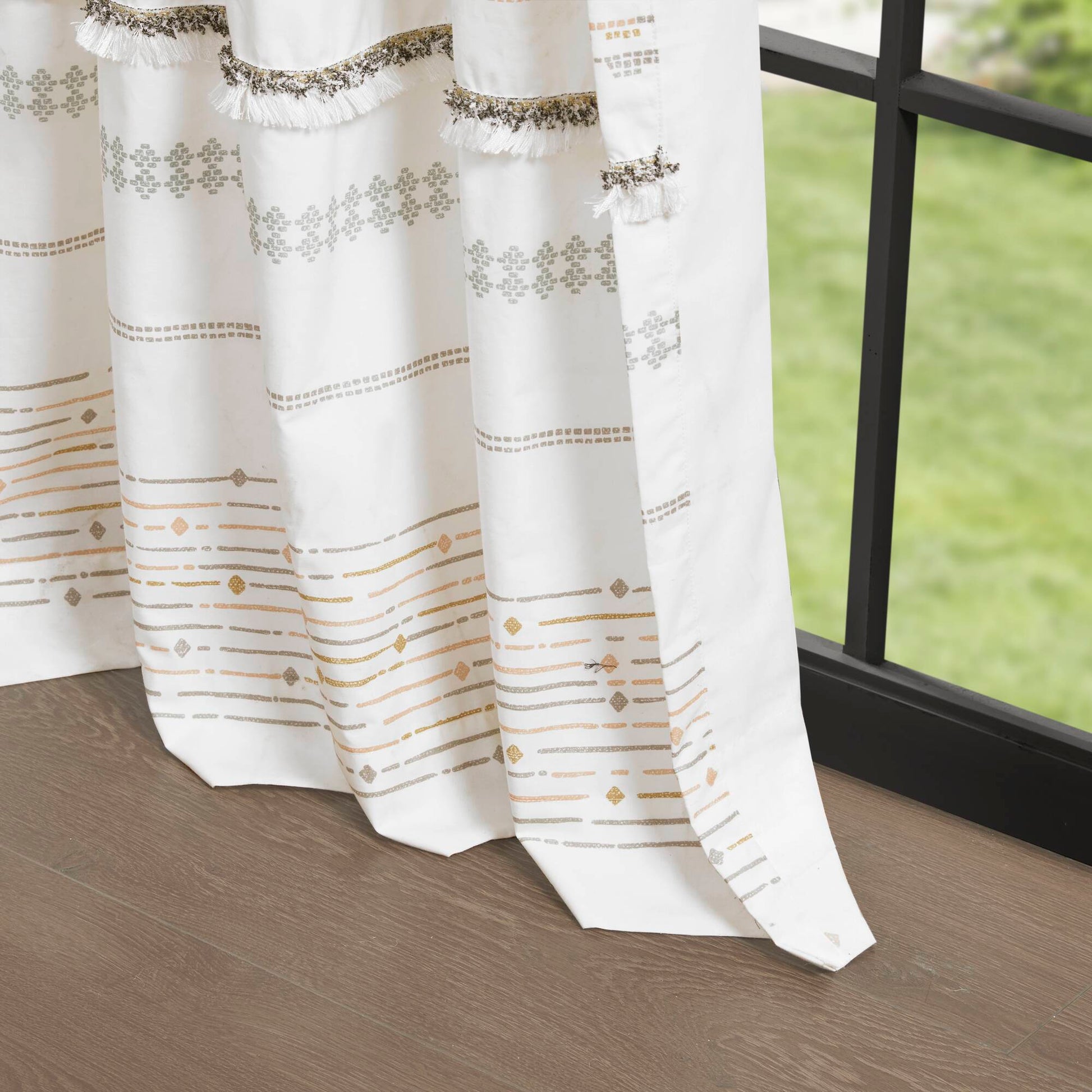 INK+IVY Cotton Printed Curtain Panel with tassel trim and Lining