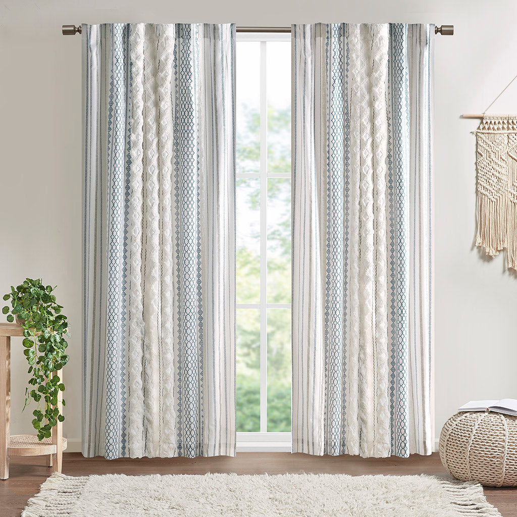 INK+IVY Cotton Printed Curtain Panel with Chenille Stripe and Lining