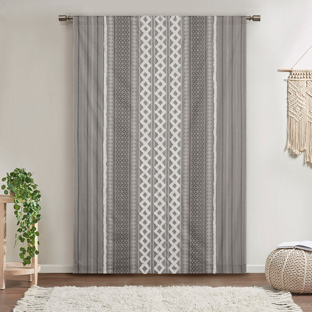 INK+IVY Cotton Printed Curtain Panel with Chenille Stripe and Lining