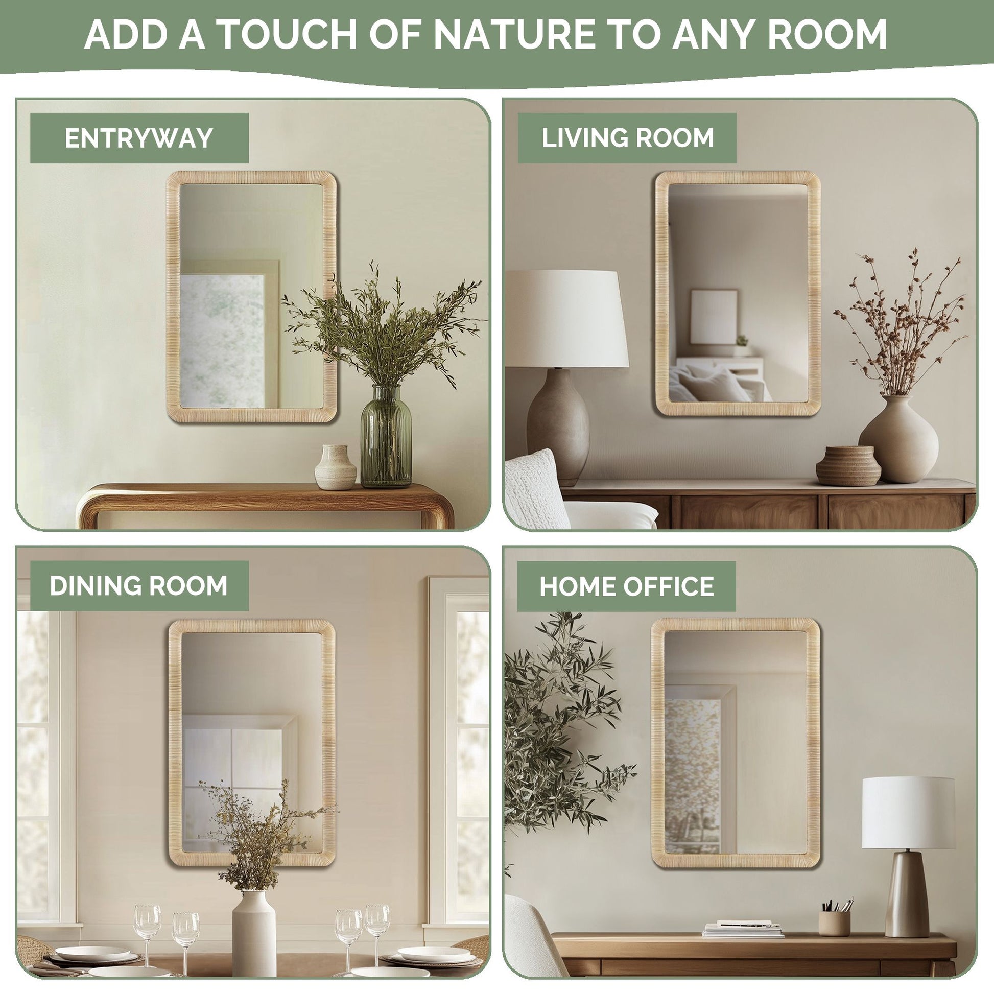 INK+IVY Natural Rattan Rectangle Wall Mirror