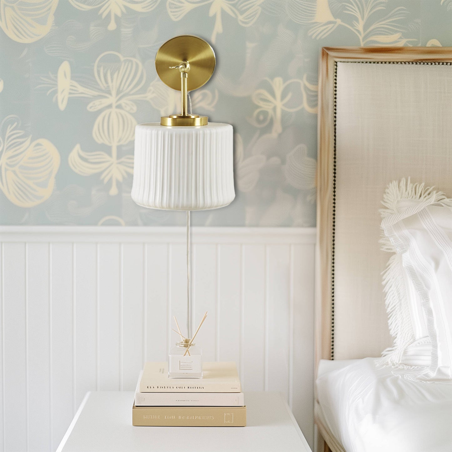 INK+IVY White Ceramic Wall Sconce with Adjustable Swing Arm