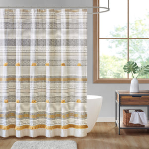 Cody Cotton Stripe Printed Shower Curtain with Tassel