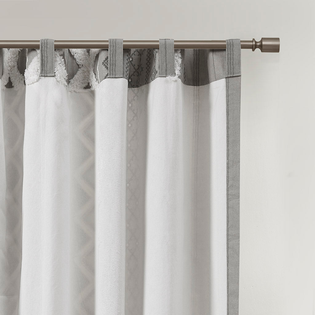 INK+IVY Cotton Printed Curtain Panel with Chenille Stripe and Lining