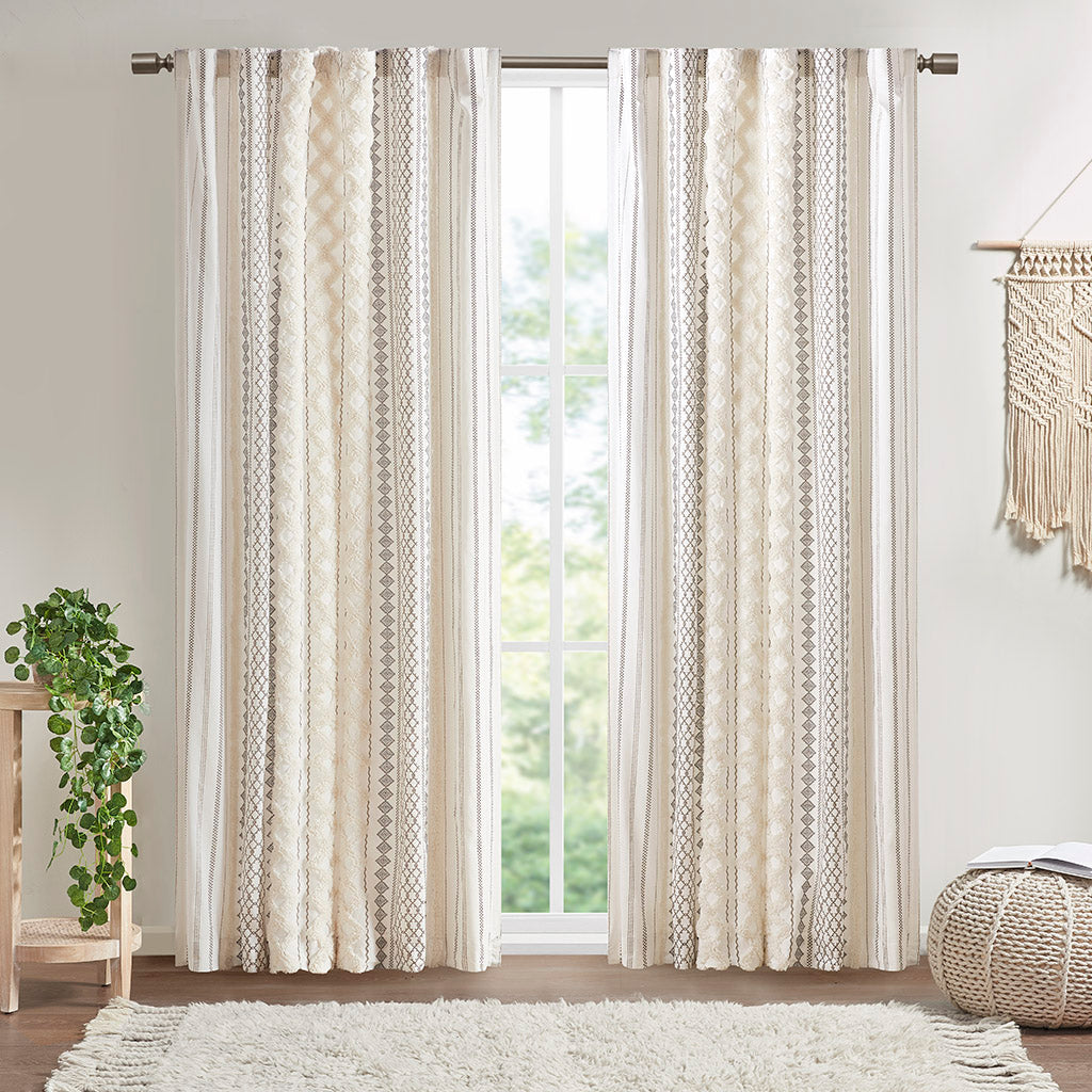 INK+IVY Cotton Printed Curtain Panel with Chenille Stripe and Lining