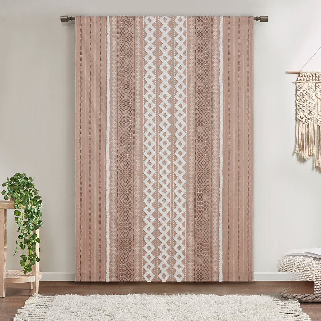 INK+IVY Cotton Printed Curtain Panel with Chenille Stripe and Lining