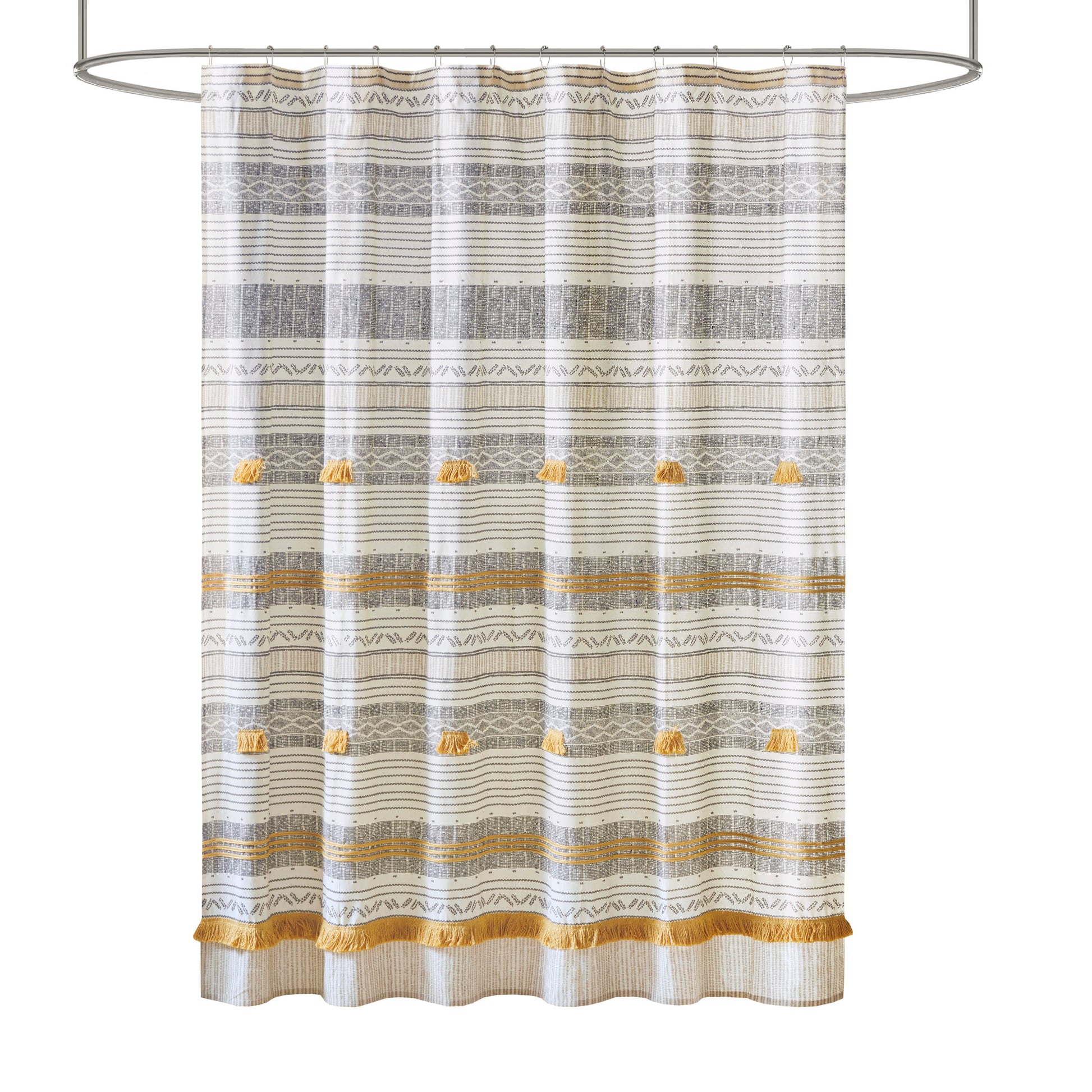INK+IVY Cotton Stripe Printed Shower Curtain with Tassel