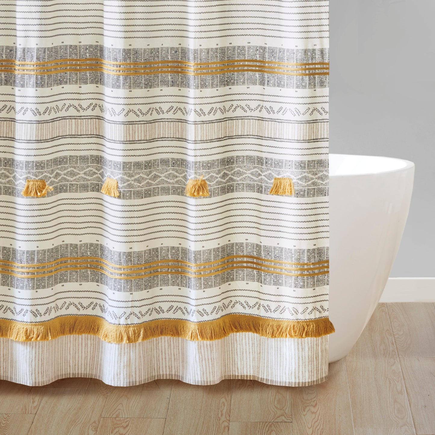 INK+IVY Cotton Stripe Printed Shower Curtain with Tassel