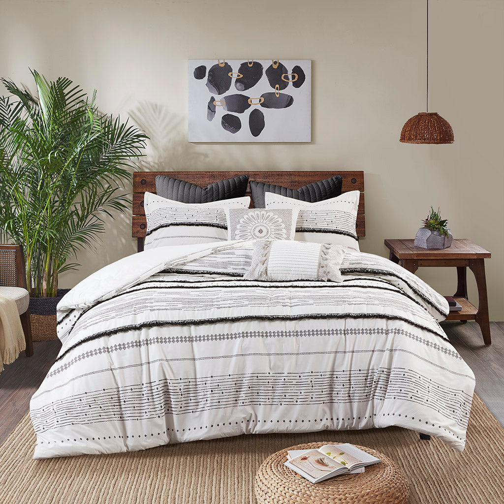 INK+IVY Cotton Printed Duvet Cover Set with Trims