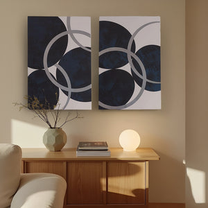 Celestial Orbit Navy Silver Foil Abstract 2-piece Canvas Wall Art Set