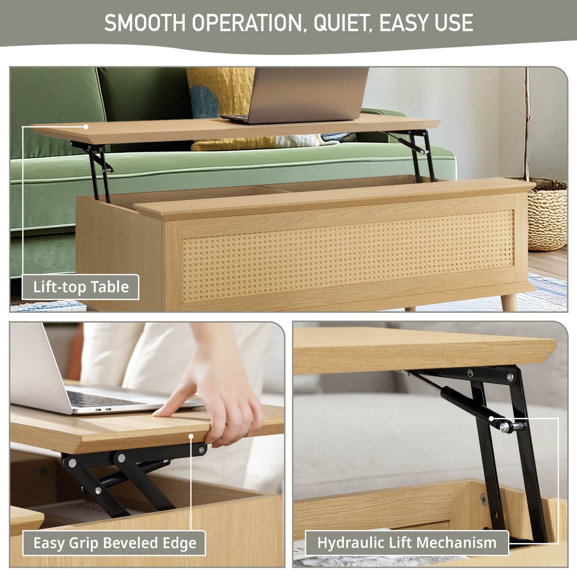N/A Rattan Lift-Top Coffee Table with Storage