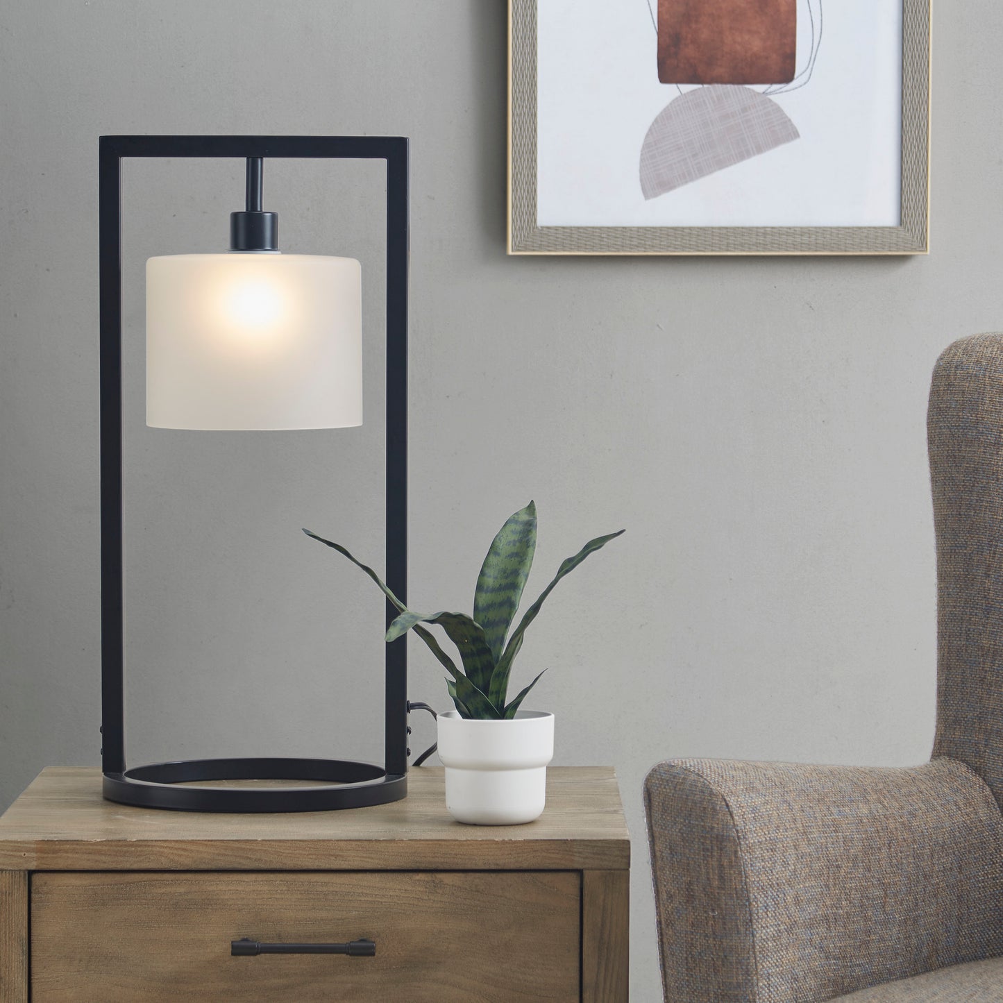 INK+IVY Metal Table Lamp with Glass Drum Shade