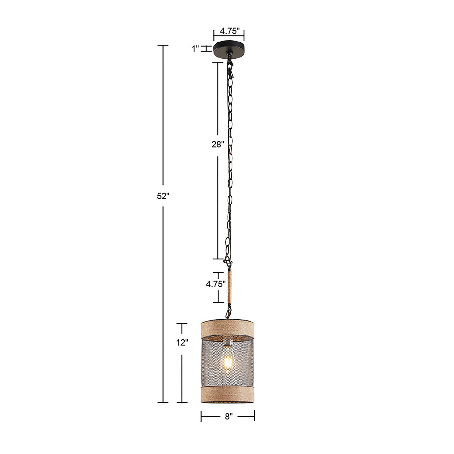 INK+IVY Natural Rope and Metal Mesh Cylinder Pendant