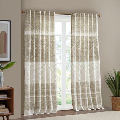 INK+IVY Cotton Printed Curtain Panel with Chenille detail and Lining