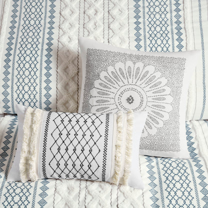 INK+IVY Cotton Printed Duvet Cover Set with Chenille