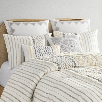 INK+IVY Cotton Printed Duvet Cover Set with Chenille