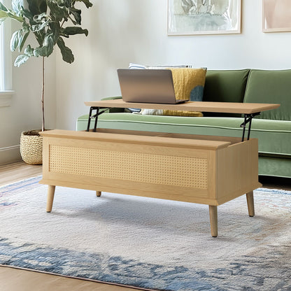 N/A Rattan Lift-Top Coffee Table with Storage