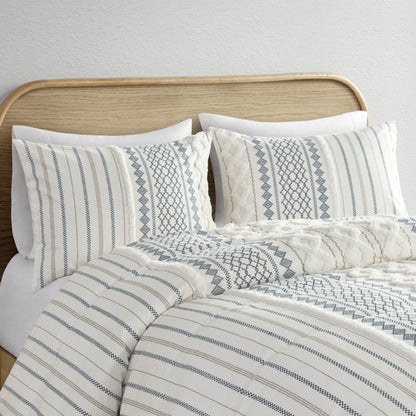 INK+IVY Cotton Printed Duvet Cover Set with Chenille