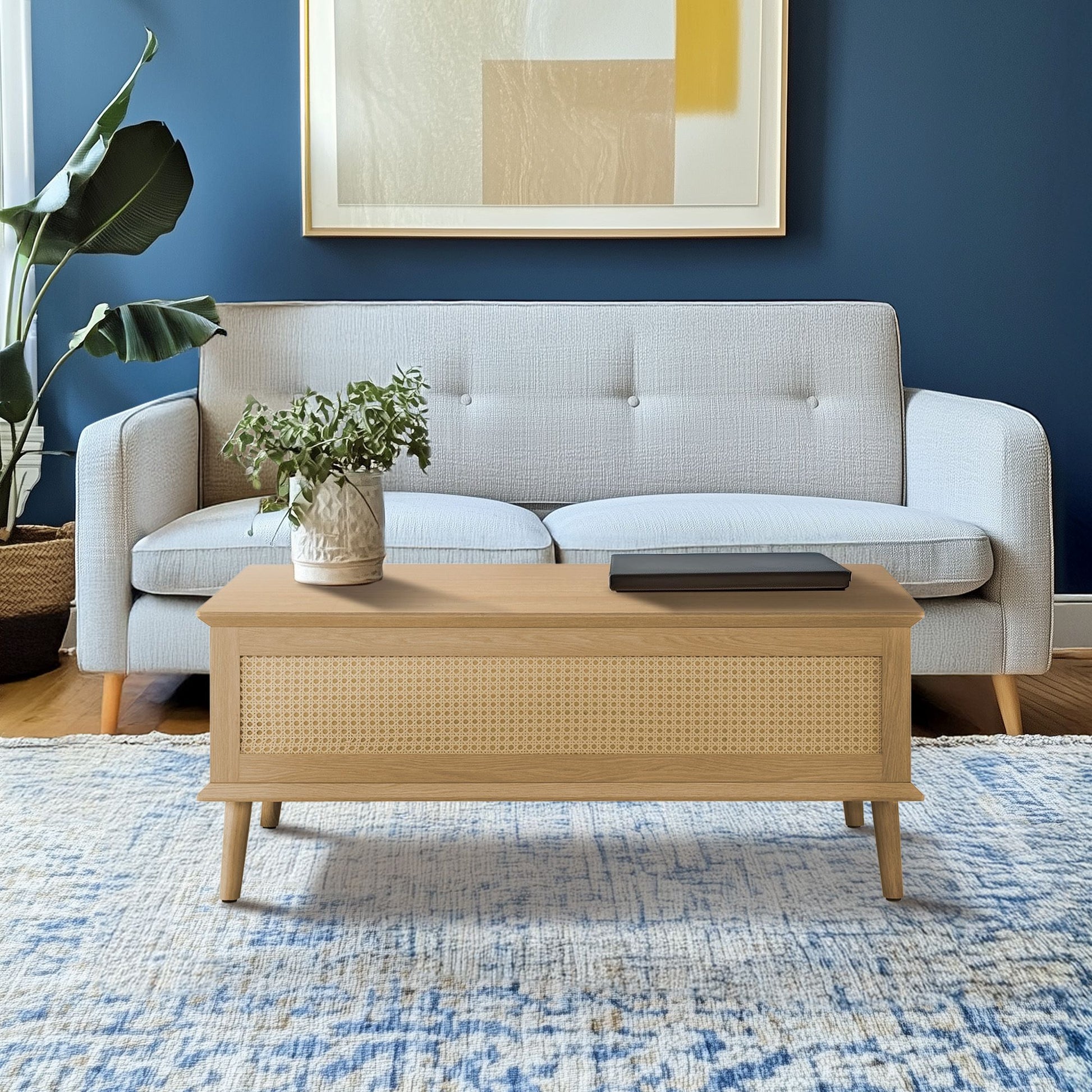 N/A Rattan Lift-Top Coffee Table with Storage