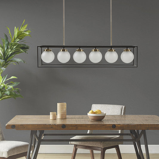 INK+IVY 6-Light Frosted Glass Globe Linear Chandelier