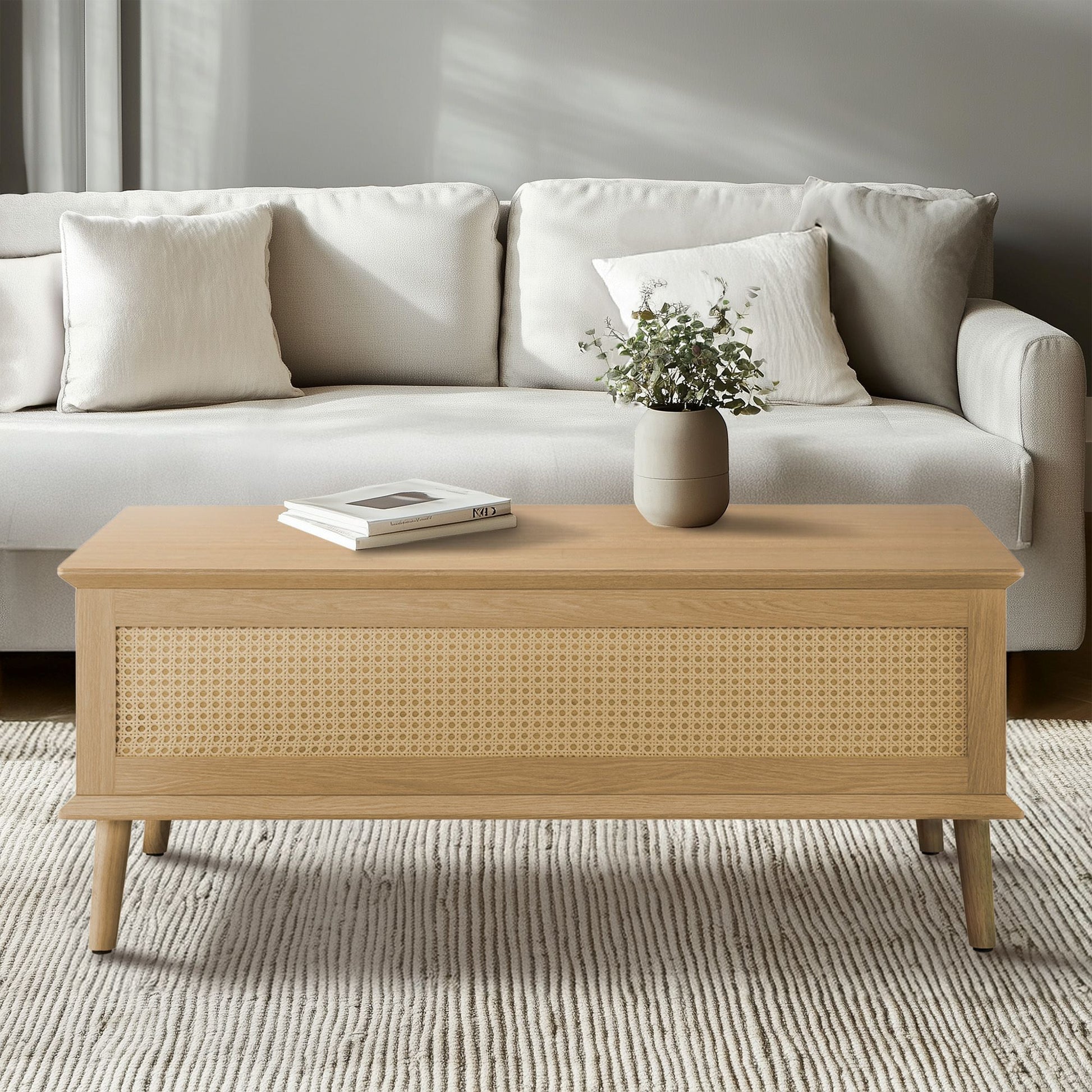 N/A Rattan Lift-Top Coffee Table with Storage