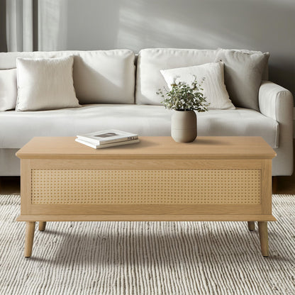 N/A Rattan Lift-Top Coffee Table with Storage
