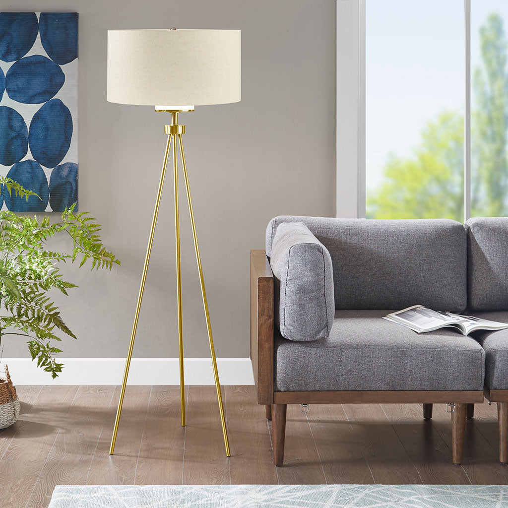 INK+IVY Metal Tripod Floor Lamp with Glass Shade