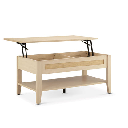 N/A Rattan Lift-Top Coffee Table with Storage & Lower Open Shelf