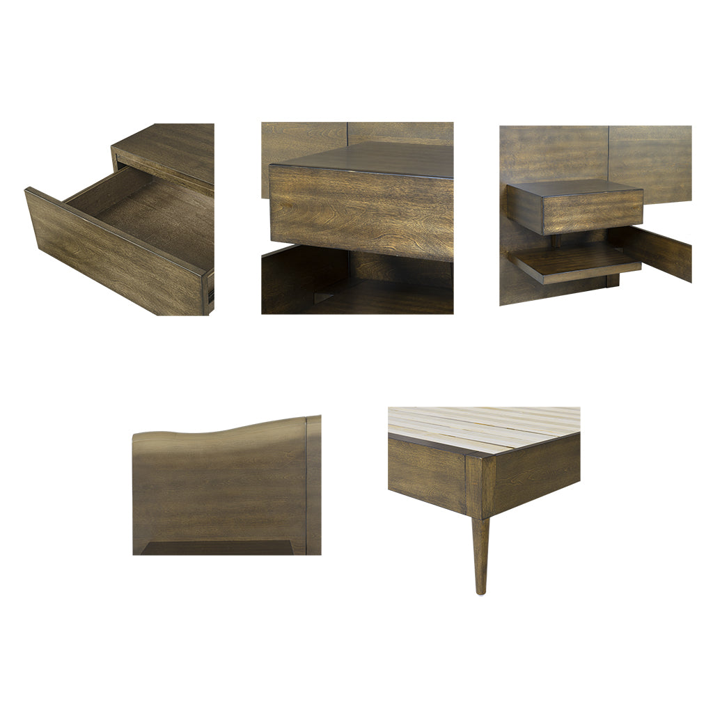 Clark Platform Bed frame with Live-Edge Headboard and Built-in Nightstands/Drawers