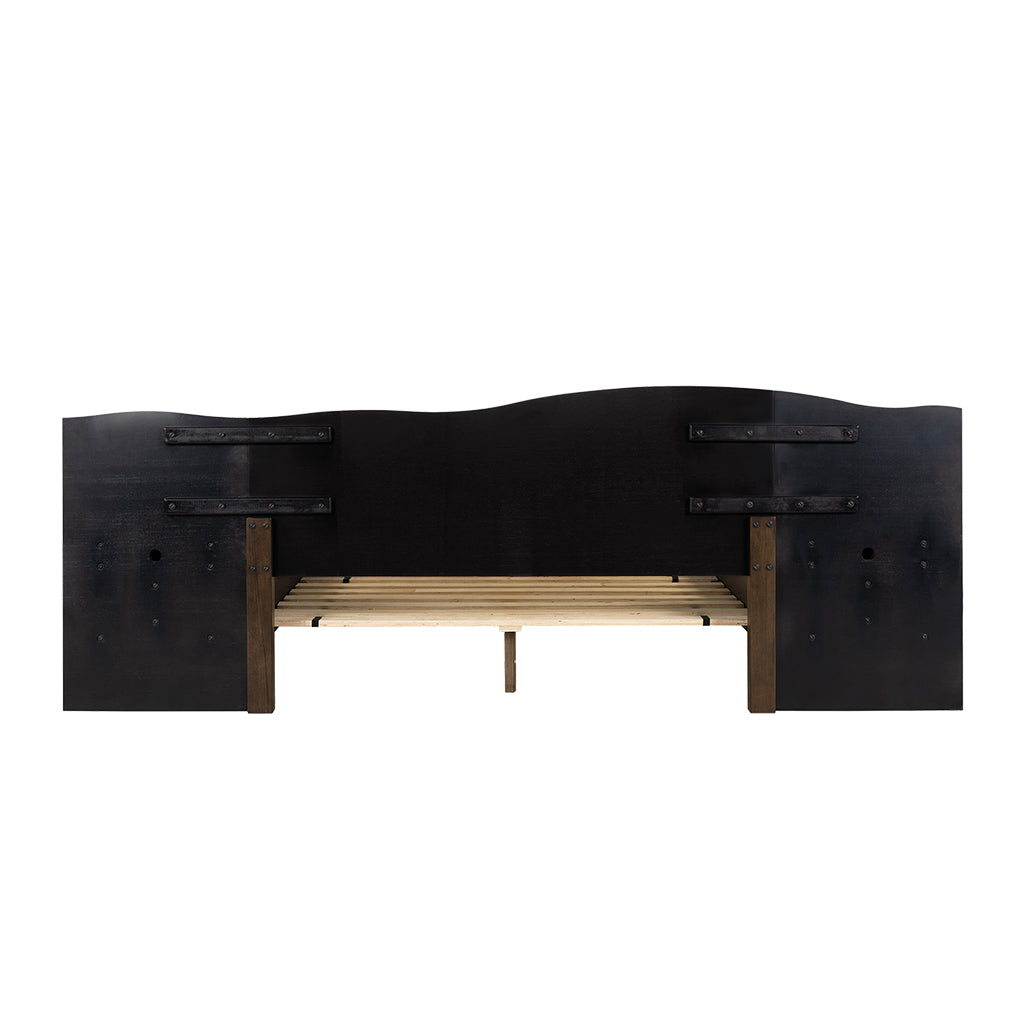 Clark Platform Bed frame with Live-Edge Headboard and Built-in Nightstands/Drawers