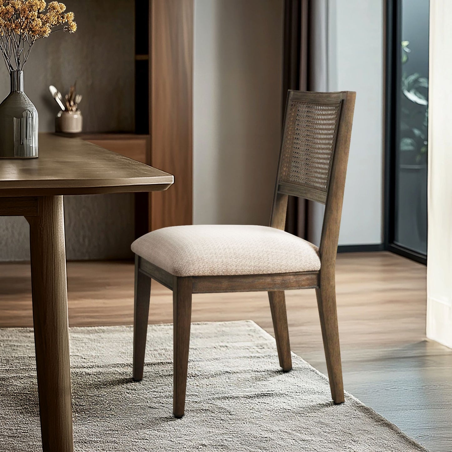 Kelly Rattan & Wood Dining Chair Set of 2