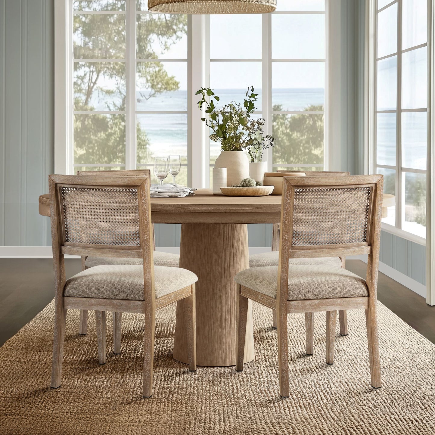 Kelly Rattan & Wood Dining Chair Set of 2