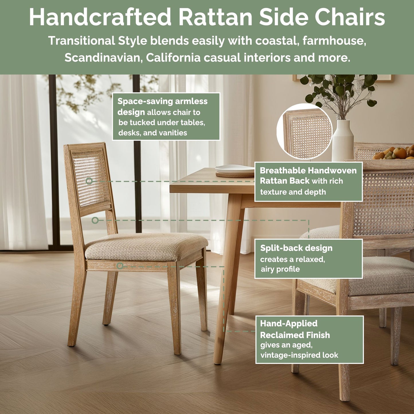 Kelly Rattan & Wood Dining Chair Set of 2