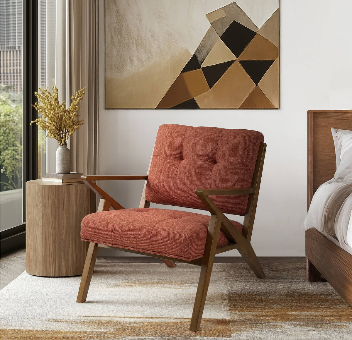 Rocket Upholstered Arm Chair with Angled Wood Frame