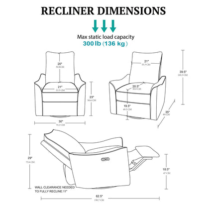 Cameron Power Recliner 3-in-1 with Swivel, Glider, Charging Station
